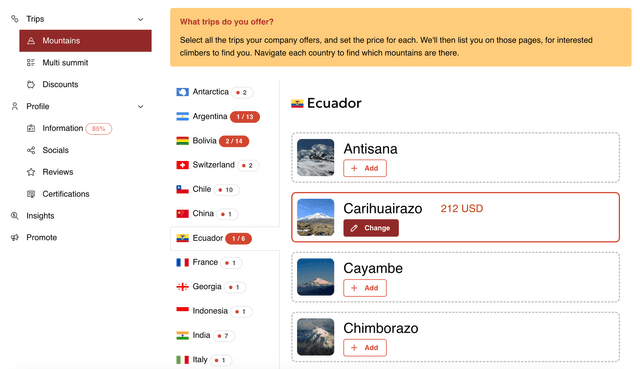 List expeditions